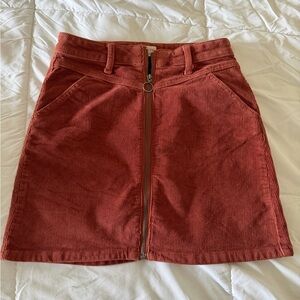 Rust Corduroy Zip-Front A-Line Skirt